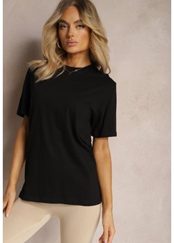 Czarna Klasyczna Koszulka z Bawełny z Podwiniętymi Rękawkami Oboea ze sklepu Renee odzież w kategorii Bluzki damskie - zdjęcie 172029969