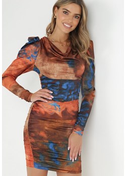 Pomarańczowa Sukienka Tie-Dye z Bufiastym Rękawem Haki ze sklepu Born2be Odzież w kategorii Sukienki - zdjęcie 172031158