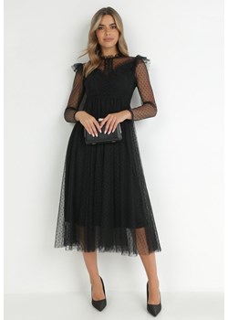 Czarna Sukienka z Koronką i Tiulem Nemila ze sklepu Born2be Odzież w kategorii Sukienki - zdjęcie 172031208
