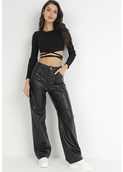 Czarne Spodnie Szerokie z Imitacji Skóry Ononi ze sklepu Born2be Odzież w kategorii Spodnie damskie - zdjęcie 172031298
