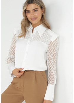 Biała Koszula z Rękawami z Siateczki Lomolle ze sklepu Born2be Odzież w kategorii Koszule damskie - zdjęcie 172031386