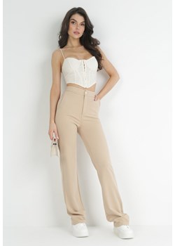 Beżowe Szerokie Spodnie Maellia ze sklepu Born2be Odzież w kategorii Spodnie damskie - zdjęcie 172031519
