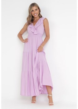 Fioletowa Sukienka Maxi z Marszczoną Gumką w Pasie i Wiązaniem na Plecach Vaida ze sklepu Born2be Odzież w kategorii Sukienki - zdjęcie 172031549