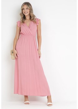 Różowa Sukienka Maxi z Gumką w Talii z Falbankami z Wiskozy Harria ze sklepu Born2be Odzież w kategorii Sukienki - zdjęcie 172031555