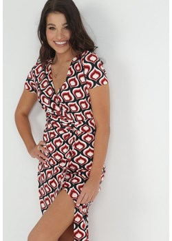 Czerwono-Czarna Sukienka Kopertowa z Ozdobnym Węzłem Belba ze sklepu Born2be Odzież w kategorii Sukienki - zdjęcie 172031629