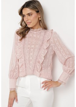 Różowa Bluzka z Koronką i Metaliczną Nitką Moressley ze sklepu Born2be Odzież w kategorii Bluzki damskie - zdjęcie 172031729