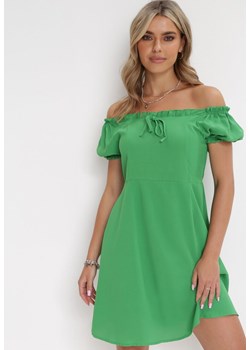 Zielona Sukienka Mini Hiszpanka z Marszczoną Gumką Lakenzie ze sklepu Born2be Odzież w kategorii Sukienki - zdjęcie 172031799