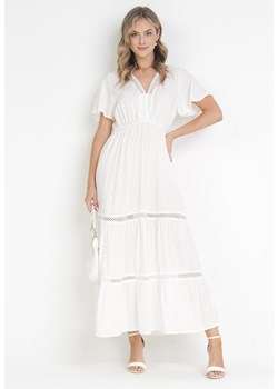Biała Sukienka Maxi z Gumką w Pasie i Koronkowymi Wstawkami Anandia ze sklepu Born2be Odzież w kategorii Sukienki - zdjęcie 172031845