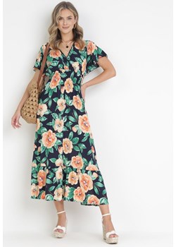Granatowa Sukienka Maxi z Kopertowym Dekoltem i Gumkami w Pasie Kelsi ze sklepu Born2be Odzież w kategorii Sukienki - zdjęcie 172031855
