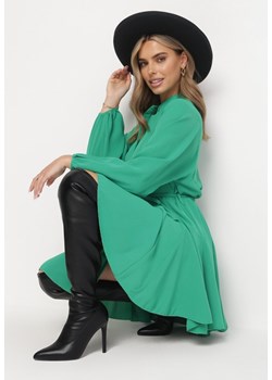 Zielona Koszulowa Sukienka Rozkloszowana z Paskiem Faithe ze sklepu Born2be Odzież w kategorii Sukienki - zdjęcie 172031859