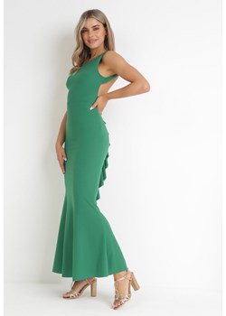 Zielona Sukienka z Ozdobną Falbanką i Odkrytymi Plecami Naressa ze sklepu Born2be Odzież w kategorii Sukienki - zdjęcie 172031899