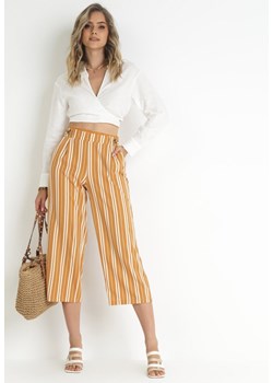 Pomarańczowe Szerokie Spodnie w Paski Cleeki ze sklepu Born2be Odzież w kategorii Spodnie damskie - zdjęcie 172032049
