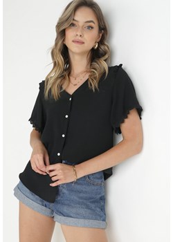 Czarna Koszula z Koronką i Trójkątnym Dekoltem Kieratia ze sklepu Born2be Odzież w kategorii Koszule damskie - zdjęcie 172032129
