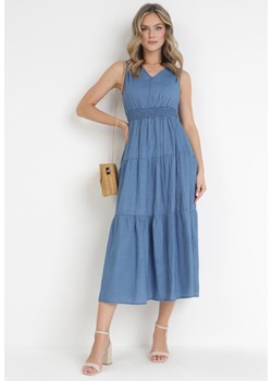 Niebieska Rozkloszowana Sukienka Maxi z Wiązaniem na Plecach Wakeli ze sklepu Born2be Odzież w kategorii Sukienki - zdjęcie 172032267
