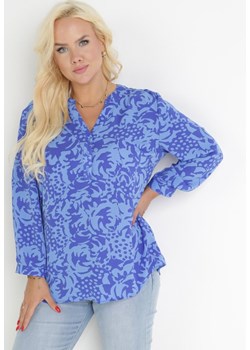 Granatowa Bluzka Koszulowa w Abstrakcyjny Wzór Kanava ze sklepu Born2be Odzież w kategorii Bluzki damskie - zdjęcie 172032298