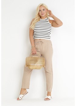 Beżowe Materiałowe Spodnie z Gumką w Talii Airiana ze sklepu Born2be Odzież w kategorii Spodnie damskie - zdjęcie 172032316