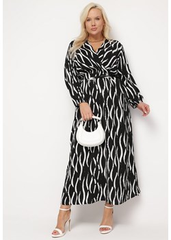 Czarno-Biała Sukienka Maxi z Kopertowym Dekoltem i Gumką w Pasie Doren ze sklepu Born2be Odzież w kategorii Sukienki - zdjęcie 172032458