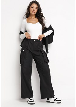 Czarne Spodnie Cargo z Szerokimi Nogawkami Milosani ze sklepu Born2be Odzież w kategorii Spodnie damskie - zdjęcie 172032506