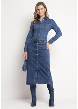 Niebieska Jeansowa Spódnica Midi Asymetryczna Zapinana na Guziki Jeoppa ze sklepu Born2be Odzież w kategorii Spódnice - zdjęcie 172032645