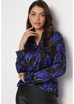 Niebiesko-Czarna Koszula w Kwiaty Abaxa ze sklepu Born2be Odzież w kategorii Koszule damskie - zdjęcie 172032687