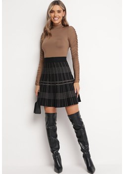 Czarno-Beżowa Spódnica Mini w Kratę Lihebe ze sklepu Born2be Odzież w kategorii Spódnice - zdjęcie 172032697