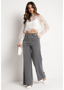 Szare Szerokie Spodnie z Regularną Talią Phemire ze sklepu Born2be Odzież w kategorii Spodnie damskie - zdjęcie 172032835