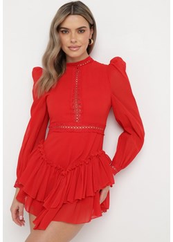 Czerwona Rozkloszowana Sukienka Kombinezon Mini z Falbankami Gilha ze sklepu Born2be Odzież w kategorii Sukienki - zdjęcie 172032887