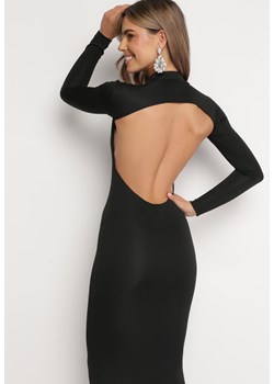 Czarna Bawełniana Sukienka Maxi z Półgolfem z Odkrytymi Plecami Rhodonis ze sklepu Born2be Odzież w kategorii Sukienki - zdjęcie 172032889