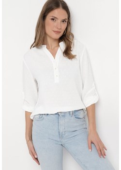 Biała Bluzka z Tkaniny Plumeti z Guzikami Irlena ze sklepu Born2be Odzież w kategorii Bluzki damskie - zdjęcie 172032987