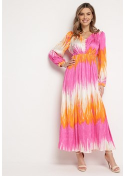 Różowo-Pomarańczowa Satynowa Sukienka Maxi o Rozkloszowanym Kroju z Guzikami Lisita ze sklepu Born2be Odzież w kategorii Sukienki - zdjęcie 172032995
