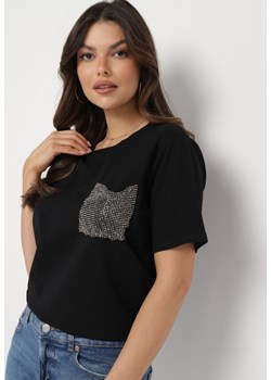 Czarny T-shirt z Kieszonką Ozdobioną Cyrkoniami Ariless ze sklepu Born2be Odzież w kategorii Bluzki damskie - zdjęcie 172033017