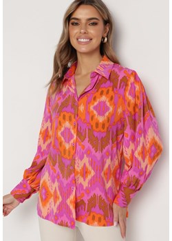 Fuksjowa Koszula z Bufiastymi Rękawami w Etno Wzór Ithilwen ze sklepu Born2be Odzież w kategorii Koszule damskie - zdjęcie 172033047