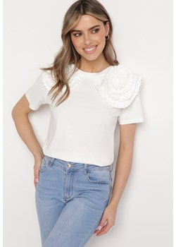 Biały Bawełniany T-shirt z Materiałową Aplikacją 3D Jolilena ze sklepu Born2be Odzież w kategorii Bluzki damskie - zdjęcie 172033319