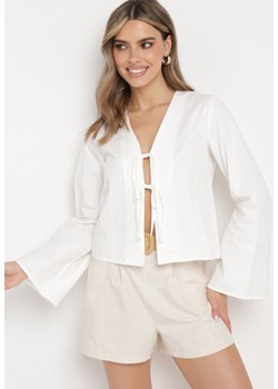 Biała Klasyczna Bawełniana Bluzka Wiązana z Przodu Wanilla ze sklepu Born2be Odzież w kategorii Bluzki damskie - zdjęcie 172033358