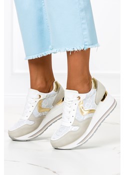 Białe sneakersy na koturnie buty sportowe sznurowane Casu BK220 ze sklepu Casu w kategorii Buty sportowe damskie - zdjęcie 172042736