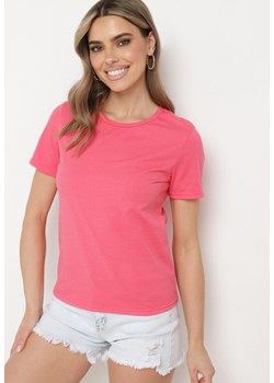 Fuksjowy Gładki T-shirt z Krótkim Rękawem Elldora ze sklepu Born2be Odzież w kategorii Bluzki damskie - zdjęcie 172046536