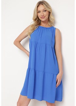 Niebieska Rozkloszowana Sukienka bez Rękawów z Falbanką Uzita ze sklepu Born2be Odzież w kategorii Sukienki - zdjęcie 172046557