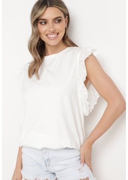 Biały Bawełniany Top z Falbanką przy Rękawach Tiavanna ze sklepu Born2be Odzież w kategorii Bluzki damskie - zdjęcie 172046606