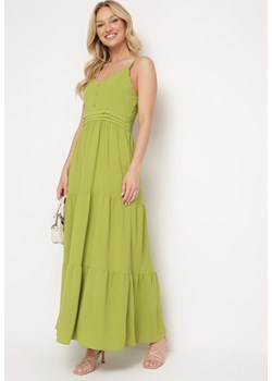 Zielona Sukienka na Regulowanych Ramiączkach z Gumką w Pasie Ebisina ze sklepu Born2be Odzież w kategorii Sukienki - zdjęcie 172046816