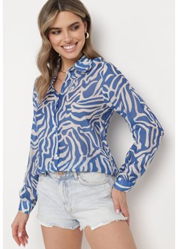 Niebiesko-Biała Koszula z Długim Rękawem i Guzikami Maiela ze sklepu Born2be Odzież w kategorii Koszule damskie - zdjęcie 172047047