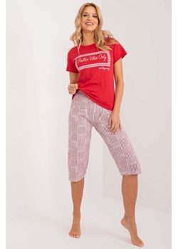 Damska czerwona piżama z bawełny z krótkim rękawem ze sklepu 5.10.15 w kategorii Piżamy damskie - zdjęcie 172048276