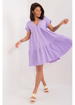 Luźna bawełniana sukienka damska - fioletowa ze sklepu 5.10.15 w kategorii Sukienki - zdjęcie 172048277