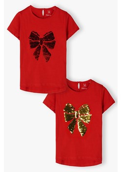 Bawełniana świąteczna koszulka dla dziewczynki z cekinową aplikacją ze sklepu 5.10.15 w kategorii Bluzki dziewczęce - zdjęcie 172048417