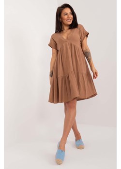Luźna bawełniana sukienka damska - brązowa ze sklepu 5.10.15 w kategorii Sukienki - zdjęcie 172048438