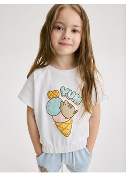Reserved - Bawełniany t-shirt Pusheen - złamana biel ze sklepu Reserved w kategorii Bluzki dziewczęce - zdjęcie 172050037