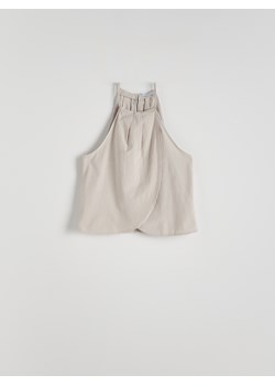 Reserved - Bawełniana bluzka z dekoltem halter - jasnoszary ze sklepu Reserved w kategorii Bluzki damskie - zdjęcie 172050147