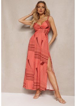 Różowa Sukienka z Regulowanymi Ramiączkami z Gumkami z Tyłu i Rozcięciami Fatoria ze sklepu Renee odzież w kategorii Sukienki - zdjęcie 172051939