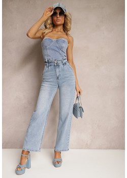 Niebieskie Jeansy Spodnie High Waist z Szerokimi Nogawkami Sancilla ze sklepu Renee odzież w kategorii Spodnie damskie - zdjęcie 172052009