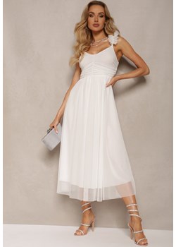 Biała Rozkloszowana Sukienka na Ramiączkach z Gumką w Pasie z Falbankami Zafara ze sklepu Renee odzież w kategorii Sukienki - zdjęcie 172052035
