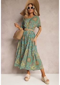 Miętowa Rozkloszowana Sukienka z Wiskozy we Wzór Paisley Vlamelia ze sklepu Renee odzież w kategorii Sukienki - zdjęcie 172052498